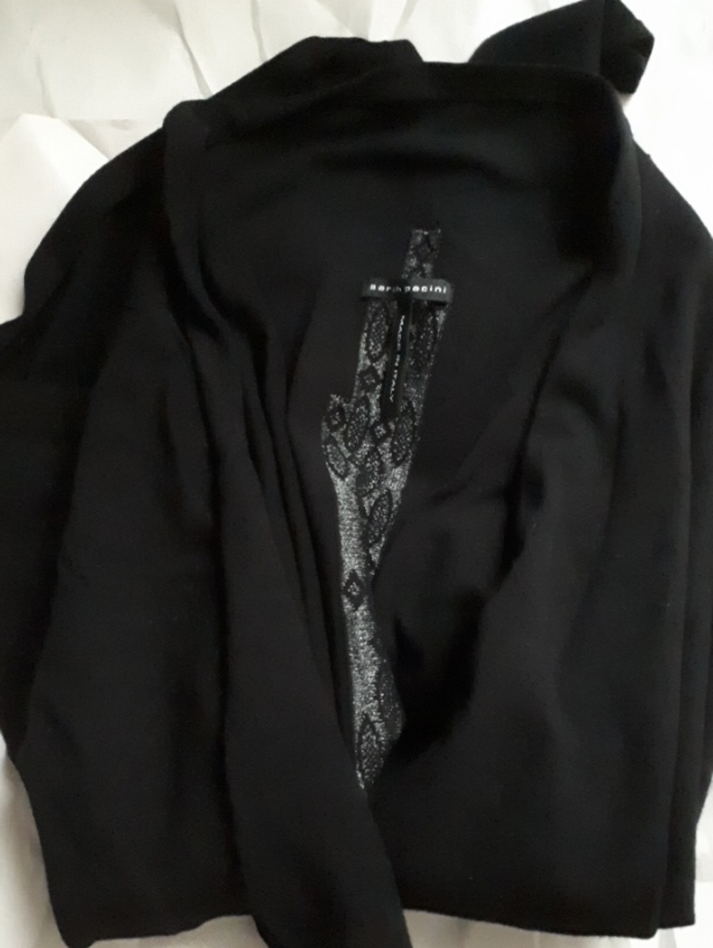 Sarah Pacini Black Cardigan with Metallic Patterned Back Panel
